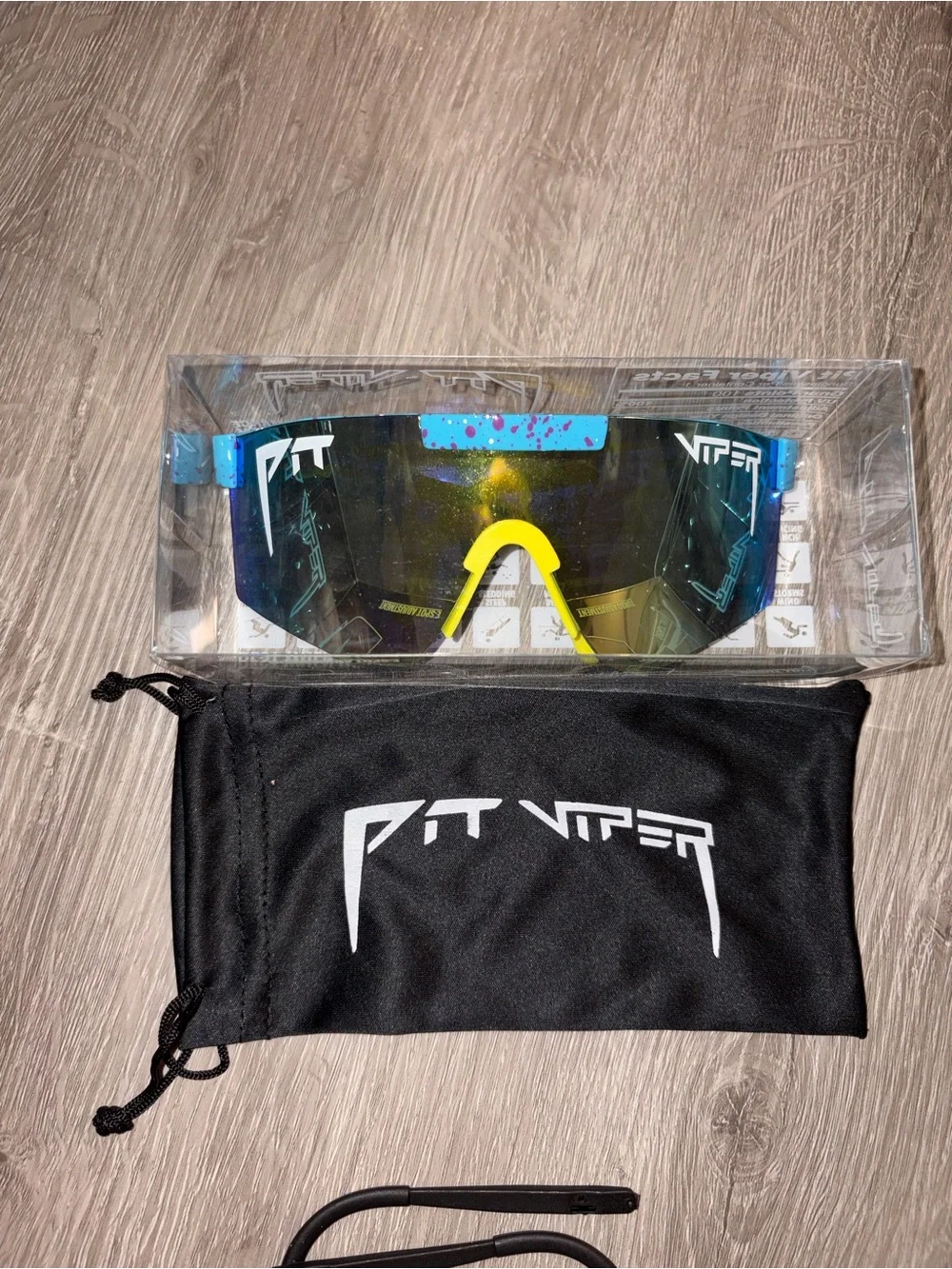 Pit Viper Blue Mirrored Shield Sunglasses with Yellow Nosepiece